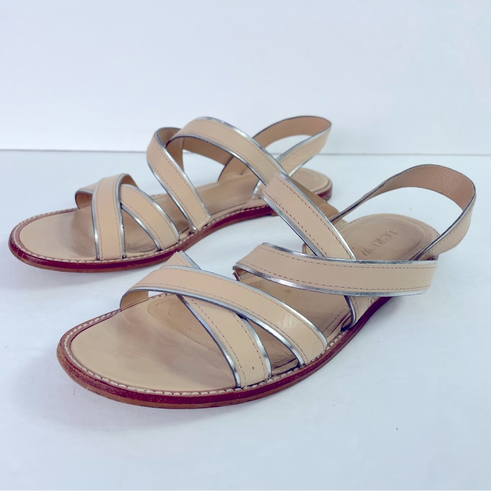 J. Crew Women's Mackenzie Beige Leather Metallic Trim Open Toe Sandals‎